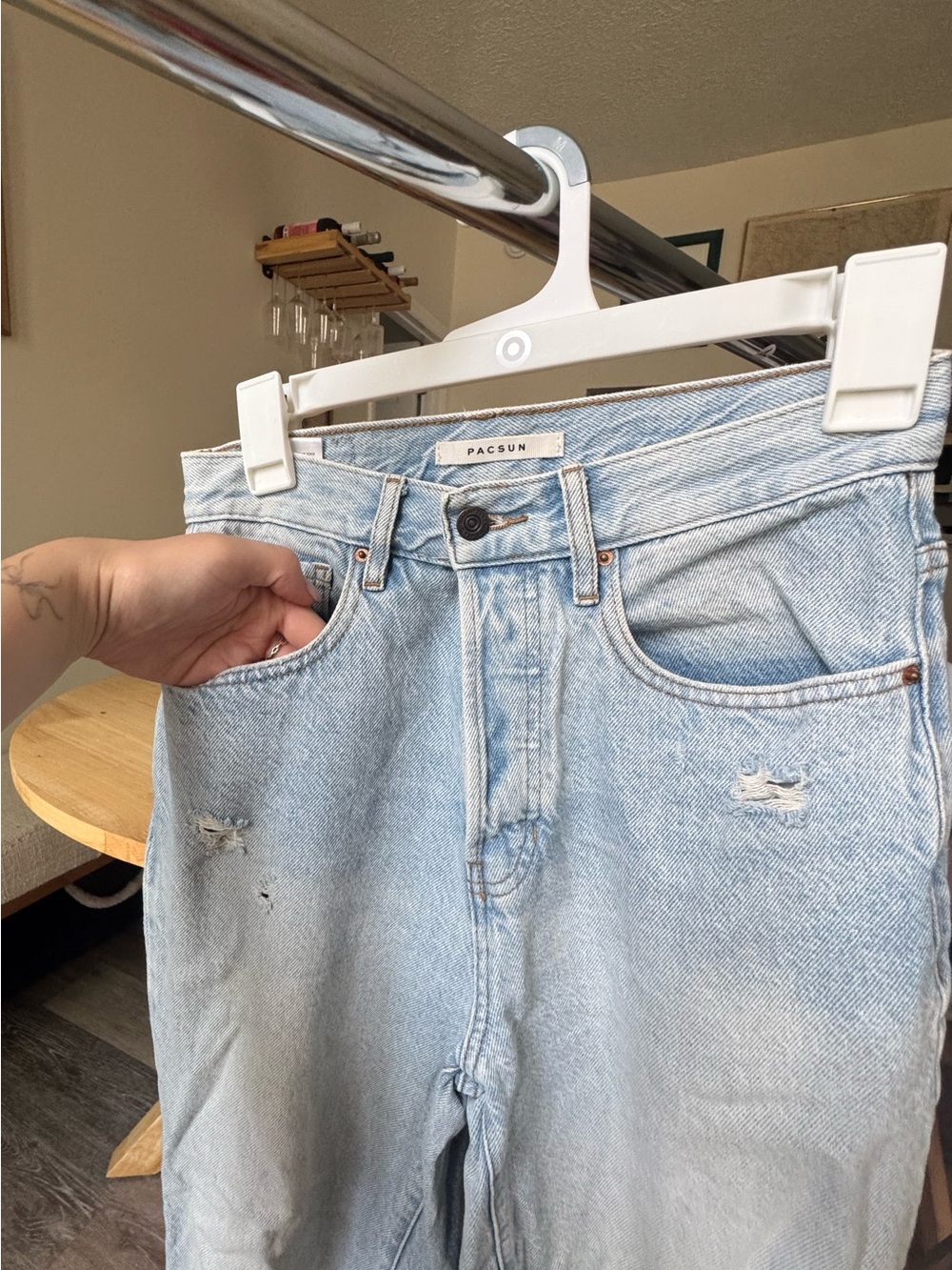 PacSun Light Wash Distressed Straight Leg Jeans - Picture 4 of 14